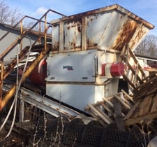 Vecoplan #RG-62/150, shredder with conveyor, 15" dia. rotor, infeed hopper, PLC controls, 72 cutters, 150 HP