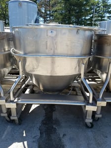 335 gallon B & G, Stainless Steel tote tank, 45 cu.ft., 52" diameter x 24" T/T w/ cone, 8" outlet w/