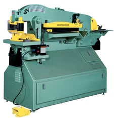 6" x 6" x 5/8" Piranha #P-110, ironworker, 110 ton, 12" throat, automatic hold down, new