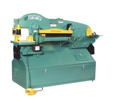 6" x 6" x 5/8" Piranha #P-140, ironworker, 140 ton, 12" throat, automatic hold down, new