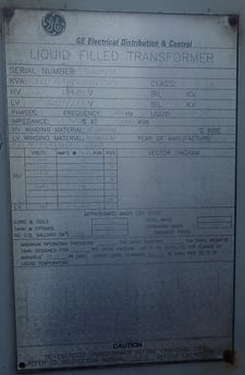 2000/2240/2300/2516 kVA, 12470 Delta Primary, 480/277 WYE Secondary, General Electric Substation