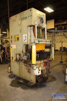 88 Ton, Seyi #MK88, OBG press w/coil feed line, 5.9" stroke, 40-75 SPM, 1996, #67684 (2 available)