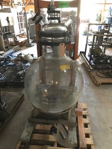 30 gallon Round Bottom Glass Flask, Duran, 120 liter 120000 ML, 2' diameter, (2) 2" connections, 2" bottom