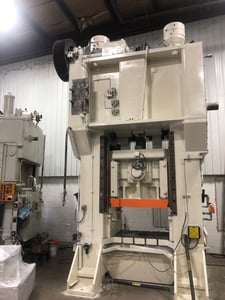 600 Ton, Minster #E2-600-48-36, straight side double crank press, 10" stroke, 26" Shut Height, 6" powered ram