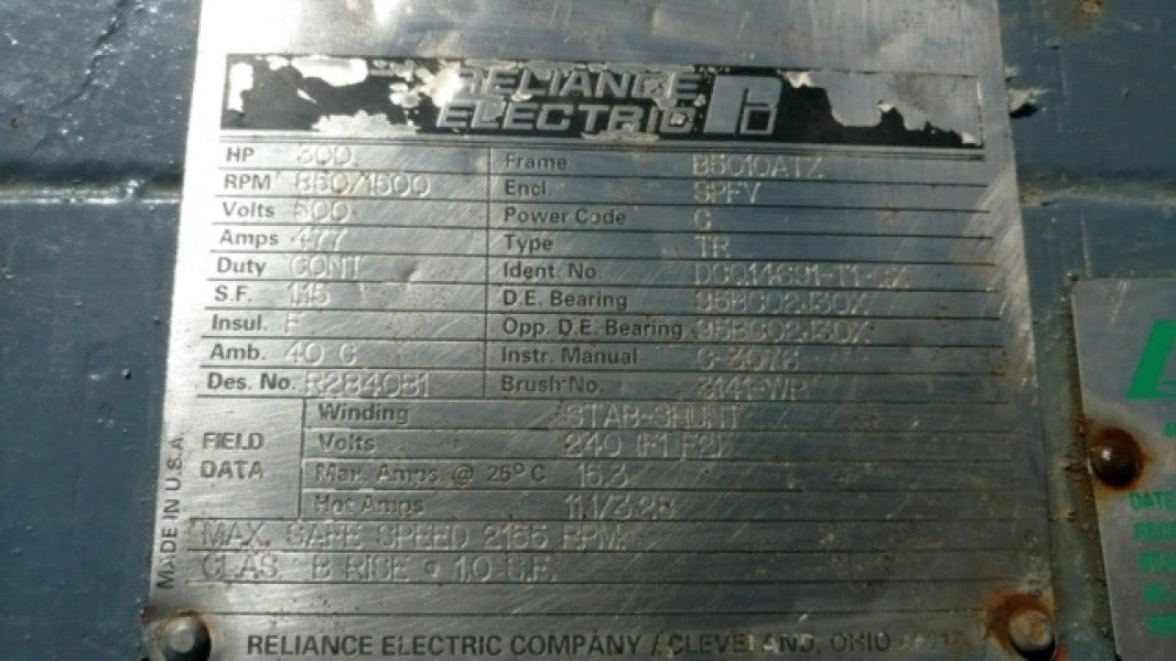 300 HP 850/1500 RPM Reliance, Frame 5010ATZ, SPFV, 500 VA, 240 VF (2 available)