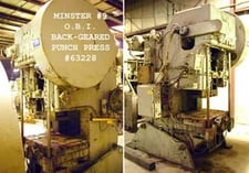 110 Ton, Minster #9, OBI back-geared punch press, 28" x 45" bed, 8" stroke, 15-1/2" Shut Height, 37 SPM.