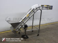 FOODesign #VL153189, 26" wide x 2.4' long, Stainless Steel inclined cleated conveyor, 3" H cleats, 80"