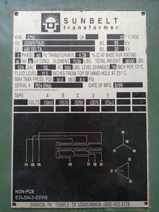 3750 kVA, 13200/7620 WYE Primary, 480 DELTA Secondary, Sunbelt, Radial feed, Live front Pad-Mount