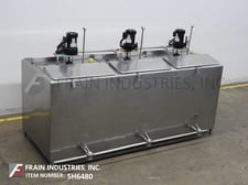 1200 gallon 304 Stainless Steel tank, (3) chamber low pressure jacketed flavor tank, 44" L x 36" W x 42" D