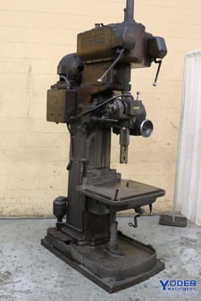 25" Fosdick single spindle heavy duty drill, box column, 5 HP, tapping, power downfeed, #4 MT, 24" x 19"work