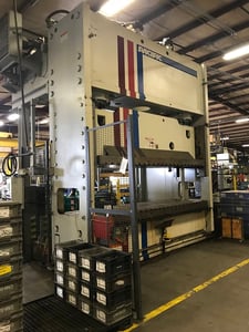 Image for 750 Ton, Pacific #7500BL12/48, hydraulic 2-post press, 18" stroke, 38" daylight, 144" x 48" bed, 150 HP, Allen Brdaley Panelview 600 control, 2011