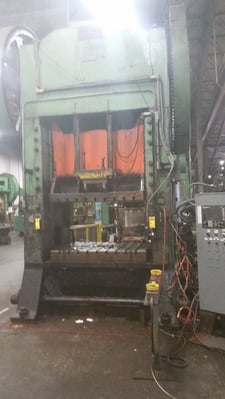 350 Ton, Cleveland straight side double crank press, 12" stroke, 60" x 48" bed, 20 SPM, cushion Wintriss