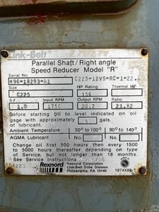 156 HP @ 1750 RPM, Link-Belt #Sz.C225, 80 RPM, 21.82:1 ratio, parallel