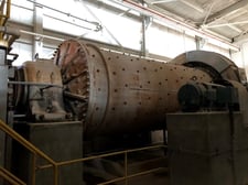 9' x 21' 8.5" Fuller Traylor, ball mill, 21 RPM, loading spiral, slit wall, rubber lining