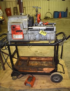 2" Ridgid #535A, 1/8" to 2" threading head, deburring tool, cut off, pipe support stand, nice from service