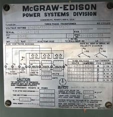 1000 kVA, 12470/7200 WYE Primary, 208/120 WYE Secondary, Mcgraw-Edison Edison, Radial feed, Live front
