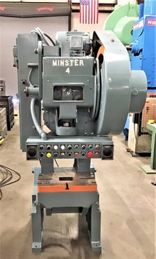 32 Ton, Minster #4, flywheel gap, 4" stroke, 8.5" Shut Height, 24" x 15" bed, 100 SPM