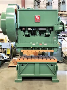 75 Ton, L & J #G2-75, gap frame double crank press, 4" stroke, 14" Shut Height, 30-60 SPM, 1986