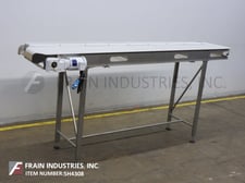 230" wide x 11.6' long, Stainless steel, table top conveyor, Intralox belt powered by a 1/2 HP drive, mounted