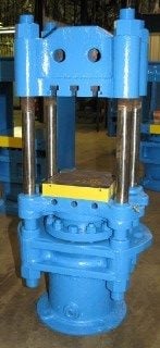 78 Ton, Hydraulic up-acting press, 4-post, 10" stroke, 17.5" daylight, 14" x14" bed, 5" bushings, #2049