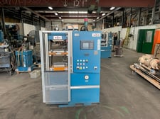 30 Ton, Wabash #G302H-9-X, up-acting, 4-post, 8" stroke, two 8" openings, 9" x9" elec platens, 15 gallon