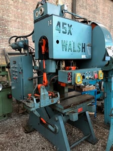 45 Ton, Walsh #45X, 3" stroke, 11" Shut Height, 32" x20" bed, air clutch, 5 HP, vari-speed, excellent, 1985