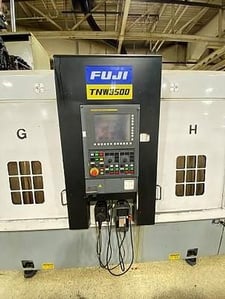Fuji #TNW3500TR, twin spindle twin turret CNC lathe w/gantry load, 8" chuck, 2.2" bore, 2008