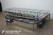 Arrowhead, 60" wide x 228" L, offline tabletop bulk to single lane unscrambler conveyor, 12" wide x 102" long