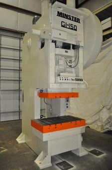 150 Ton, Minster #G1-150-Geared, gap frame press, 10" stroke, 26.25" SH, air clutch, 30 SPM, 1994