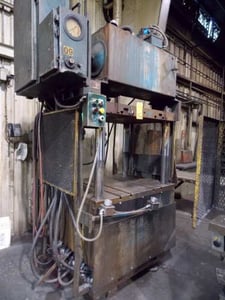 25 Ton, Keystone, 4-post up-acting hydraulic trim press, 13" stroke, 30-1/4" daylight, 32" x34"bed