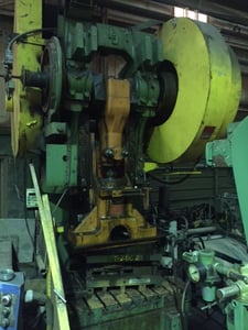 100 Ton, L & J, OBI press, 8" stroke, 19.25" Shut Height, 4" ram adj., 40 SPM, air clutch & brake