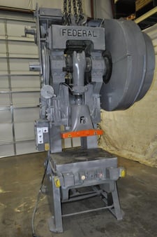 100 Ton, Federal #8, flywheel type OBI press, 4" stroke, 15.5" Shut Height,air clutch & brake, 50-100 SPM