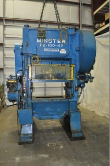 100 Ton, Minster #P2-100-42, straight side double crank press, 1.5" stroke, 18" Shut Height, air clutch &