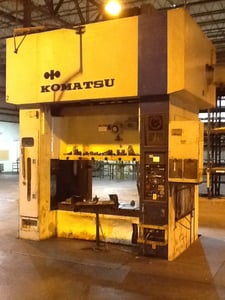 220 Ton, Komatsu #E2T-200N, straight side double crank press, 15.7" stroke, 25.5" Shut Height, air clutch &