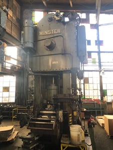 250 Ton, Minster #E2-250, straight side double crank press, 1.5" stroke, 18" Shut Height, 125-250 SPM, air