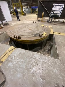 4000 lb. Aronson #RFT40-AIR, floor rotating welding positioner, 132" table diameter, 28" height from floor