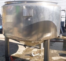 425 gallon Stainless Steel jacketed tank, 59" dia. x 32" straight side, open top, cone bottom