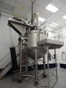 Image for 1000 gallon Lee #1000GALD12, 316 Stainless Steel jacketed kettle, 72" ID x 72" deep vessel, with a tilt out bridge mounted double motion scrape agitator