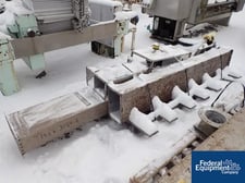 Universal #U1-220-ED, bucket elevator, 27' OA, Stainless Steel, rubber belt, 6" x 4" plastic buckets, 1 hp