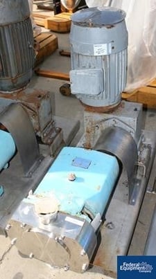 G & H #GHPD-722, rotary lobe pump, Stainless Steel, 2.5" inlet/outlet, on base w/15 HP explosion proof motor
