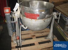 30 gallon Groen, Stainless Steel kettle, 24" dia., open top, jacketed, 75 psi, tilt discharge on stand