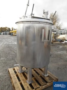200 gallon Stainless Steel Tank, 39" dia.x 39" str.side, removable dish top, dish bottom, 16" x 20" oval