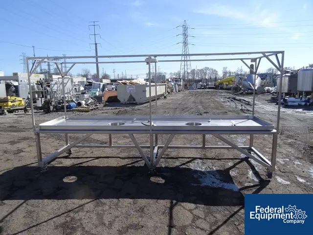 Powder Systems Ltd., softwall isolator, 40" W x 12' 6" L x 36" H, (2)12" dia.bottom outlets w/framworks, on