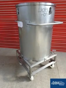 122.8 gallon Stainless Steel, 465 liter, 1000mm dia.x 770mm straight side, hinged flat top, flat bottom