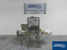 Nikka Densok, pinhole inspector w/feed tray, timing feed screw, currently set up for 2 ml vials, on stand