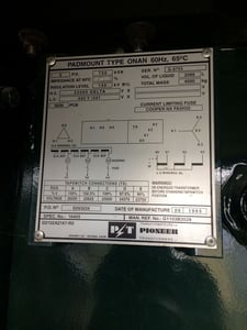 Image for 750 KVA 25000 Pri. 600Y/347 Sec., Pioneer, padmount transformer, pre-owned