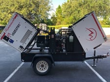 35 KVA XQ Cat/Perkins, portable on trailer, sound attenuated enclosure, main breaker, multi-volt, Tier 4,2019