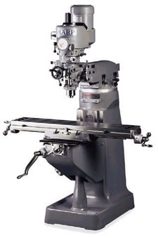 Sharp #LMV-42, vertical knee mill, 9" x42" table, 3 HP, variable speed 60-4500 RPM, R-8 spindle