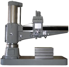 7' -21" Sharp #RD-2500, radial arm drill, #6MT, 1250 RPM, 10 HP, box table, coolant system