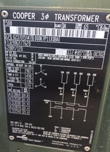 500 KVA 13200Y/7620 Primary, 208Y/120 Secondary, Cooper, dead front, loop feed, spade secondary